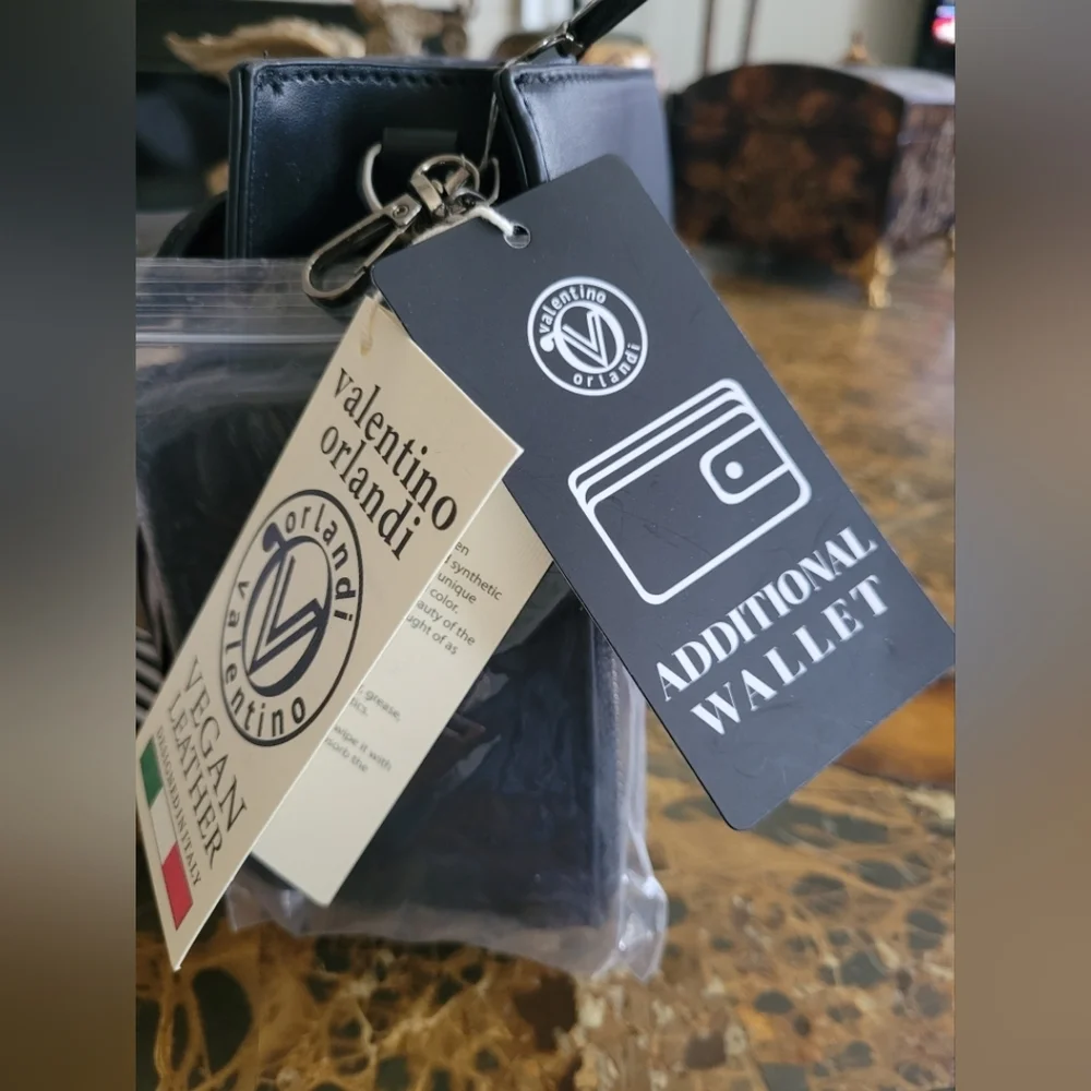 VALENTINO ORLANDI Black Studded Handbag with Striped Bow - Picture 9 of 12